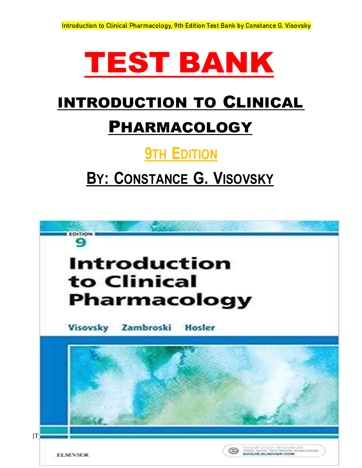 Preview image for Test bank for introduction to clinical pharmacology 9th edition by constance g visovsky